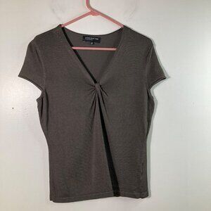 Womens Jones New York V Neck Tank Top Twist Design Gray M Rayon Nylon Cap Sleeve